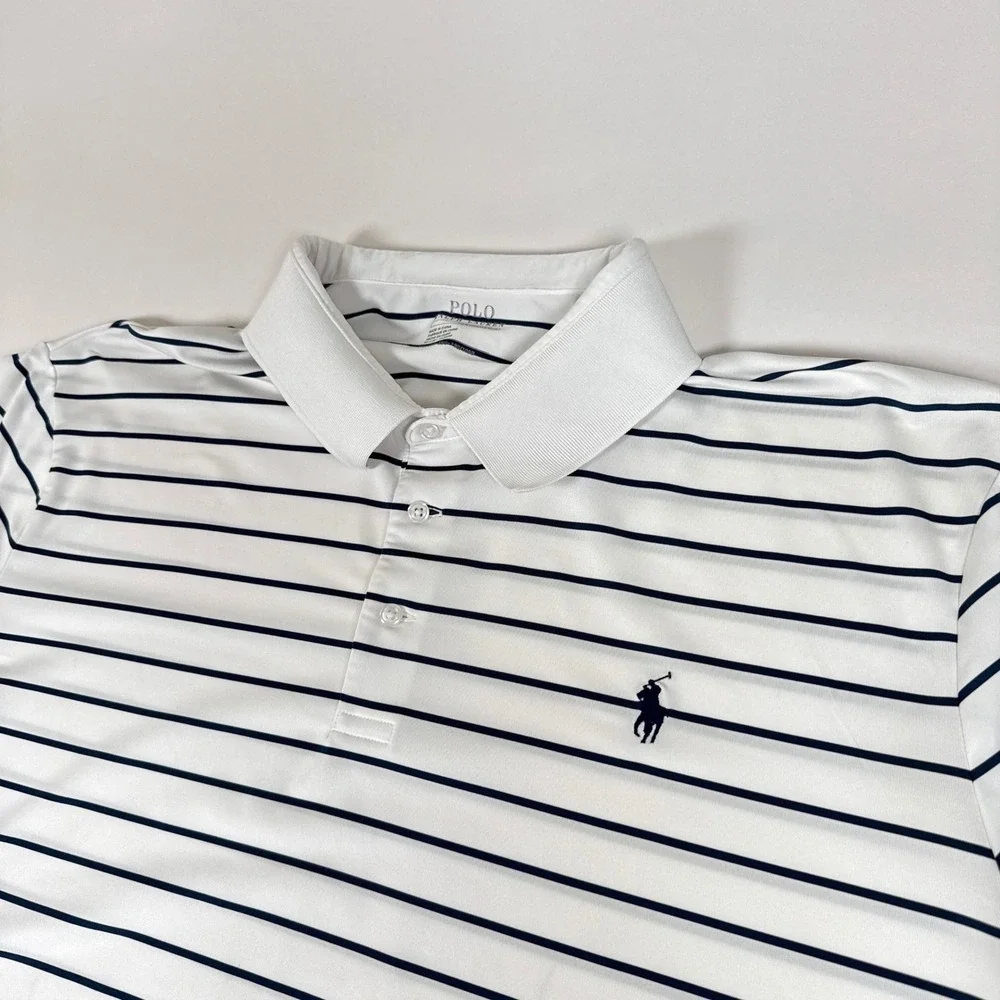 Polo Ralph Lauren Polo Shirt Mens XXL White Striped Performance Golf Preppy